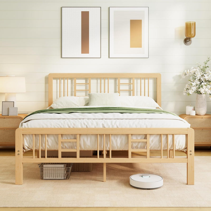 Wooden Bed Frame with Headboard Bamboo Wood Frames
