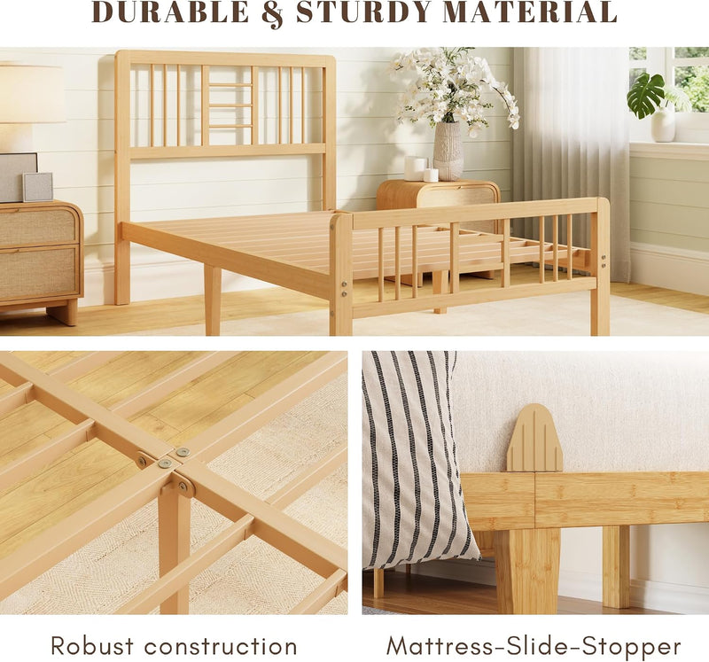 Wooden Bed Frame with Headboard Bamboo Wood Frames