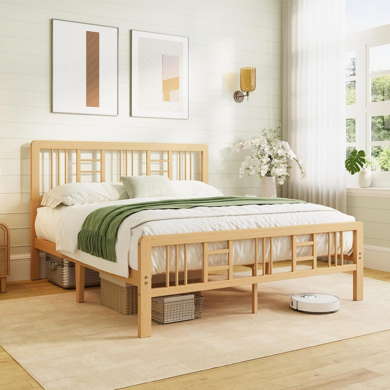 Wooden Bed Frame with Headboard Bamboo Wood Frames