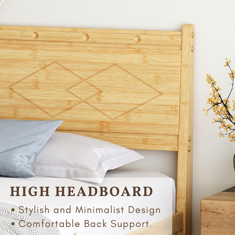 Wooden Bed Frame with Headboard Bamboo Wood Frames