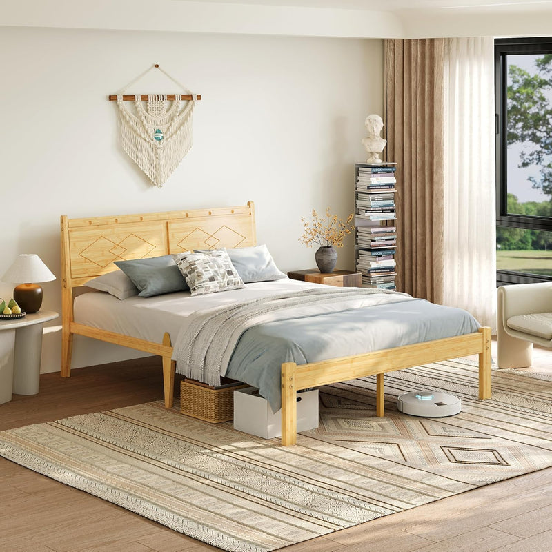 Wooden Bed Frame with Headboard Bamboo Wood Frames