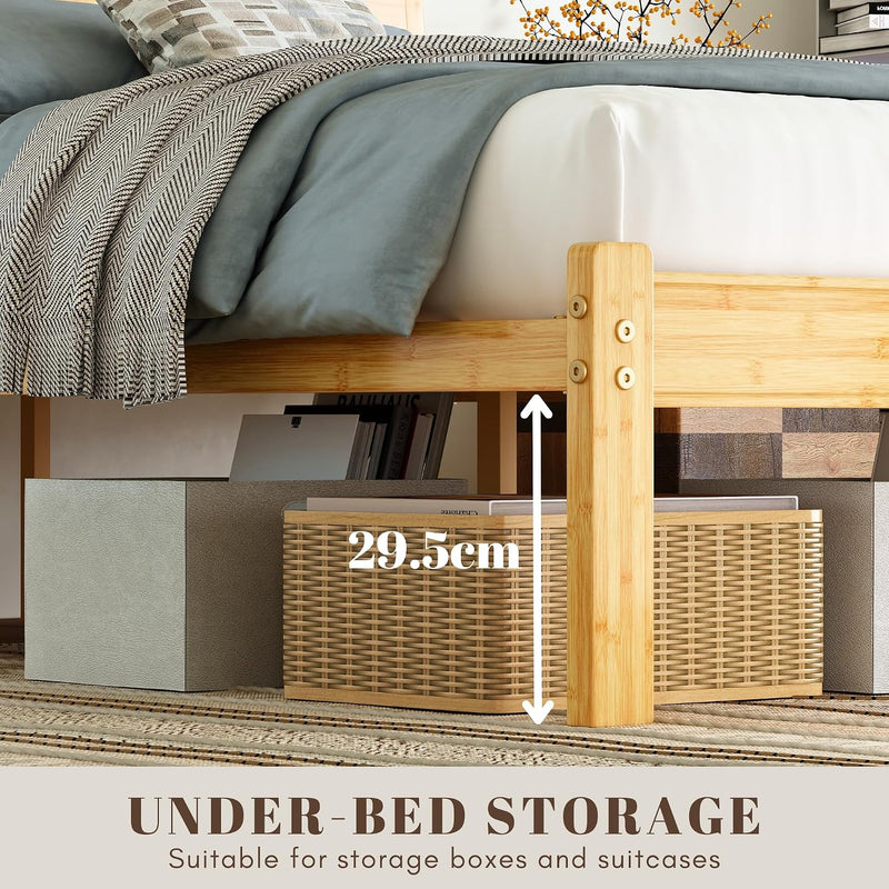 Wooden Bed Frame with Headboard Bamboo Wood Frames