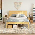 Wooden Bed Frame with Headboard Bamboo Wood Frames