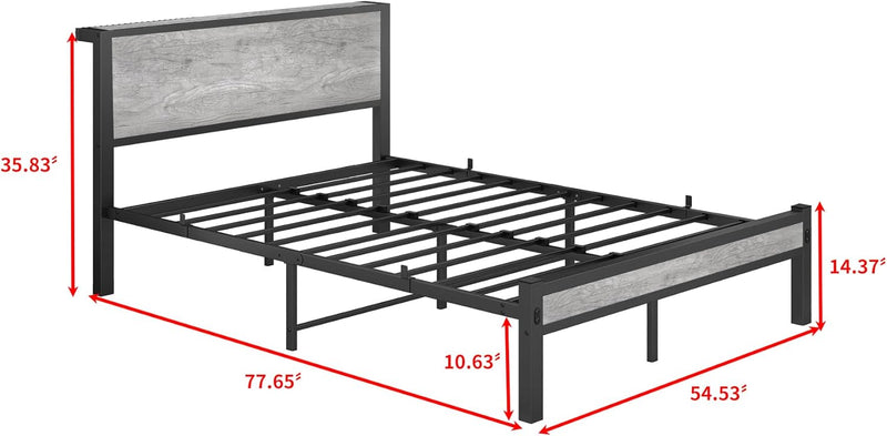 Rustic Bed Frame Wooden Storage Headboard
