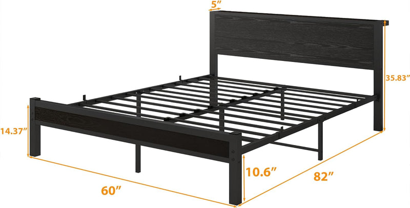 Rustic Bed Frame Wooden Storage Headboard