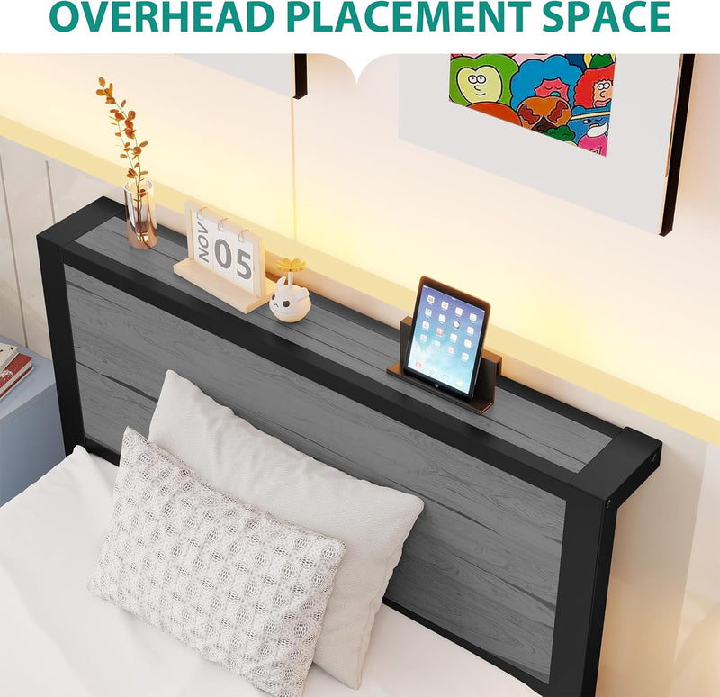 Rustic Bed Frame Wooden Storage Headboard