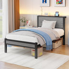 Wooden Bed Frame with Storage Headboard Shelf 3FT