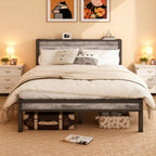 Wooden Bed Frame with Storage Headboard Shelf 3FT