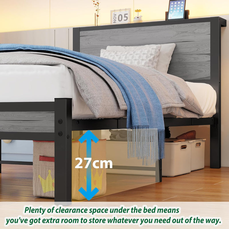 Rustic Bed Frame Wooden Storage Headboard