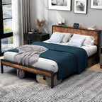 Wooden Bed Frame with Storage Headboard Shelf 3FT