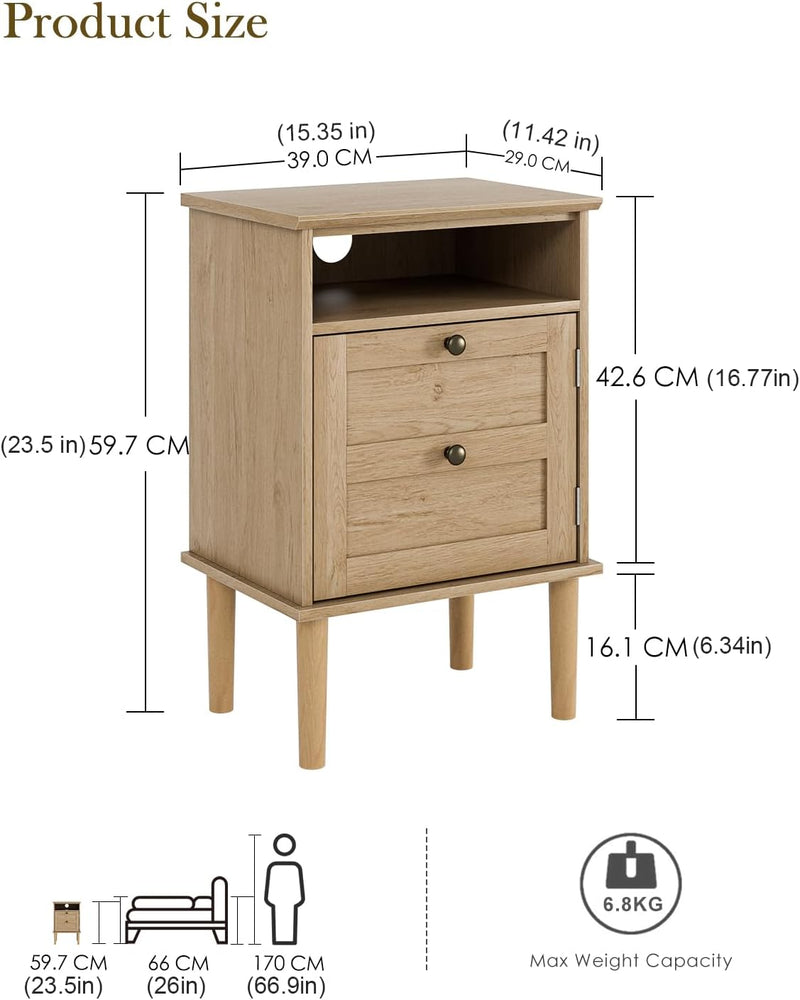 Country Style Bedside Table with Door Shelf