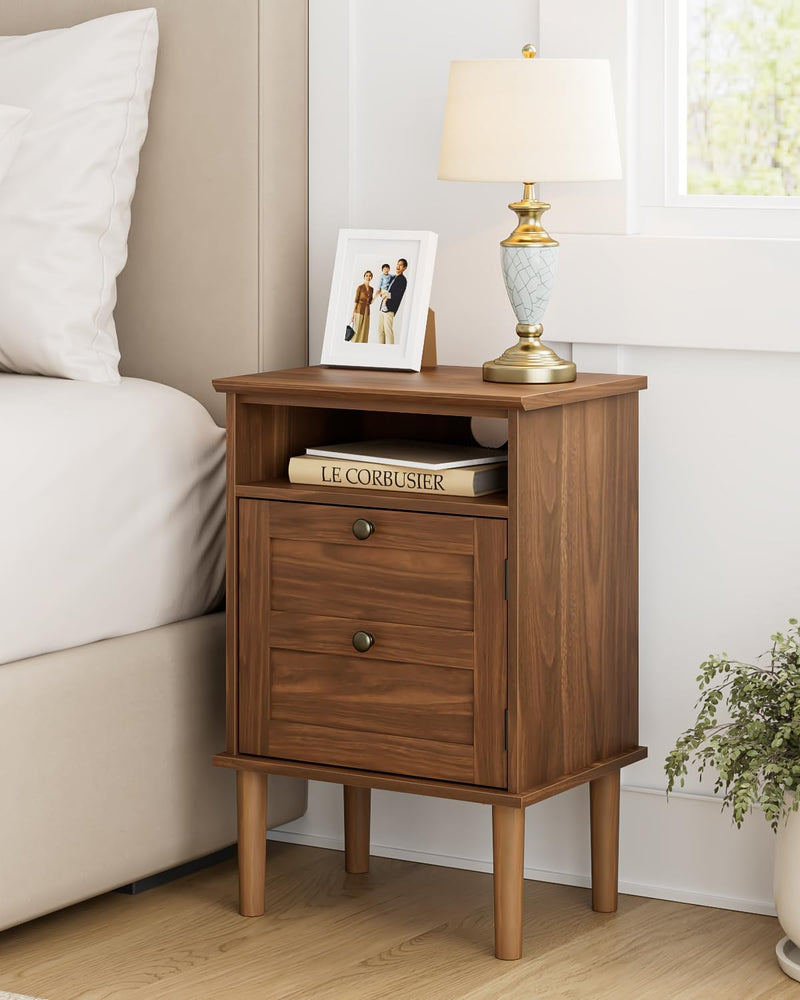 Country Style Bedside Table with Door Shelf