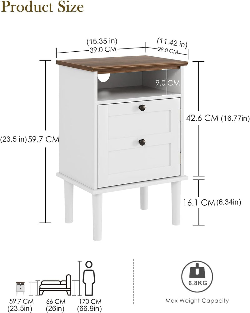 Country Style Bedside Table with Door Shelf