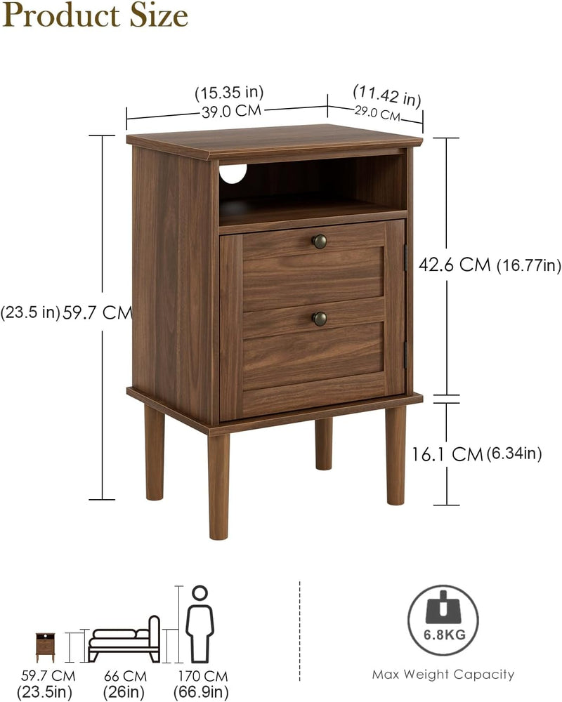 Country Style Bedside Table with Door Shelf