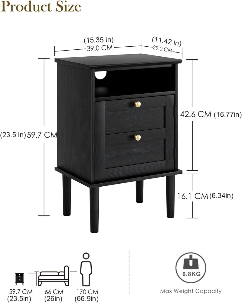 Country Style Bedside Table with Door Shelf
