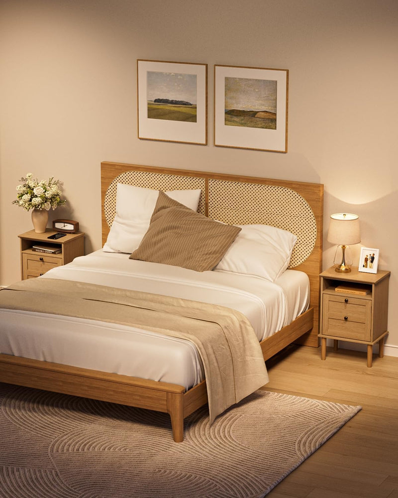 Country Style Bedside Table with Door Shelf