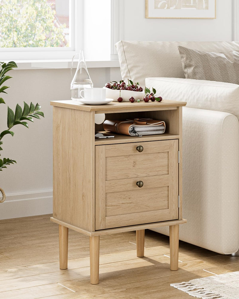 Country Style Bedside Table with Door Shelf
