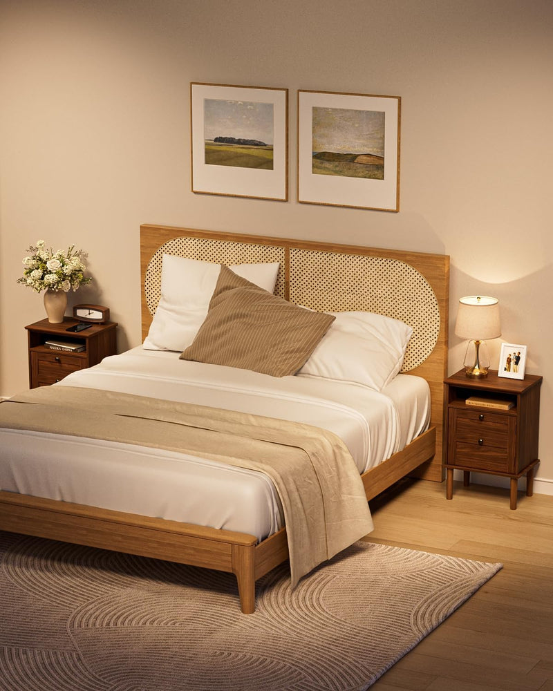 Country Style Bedside Table with Door Shelf