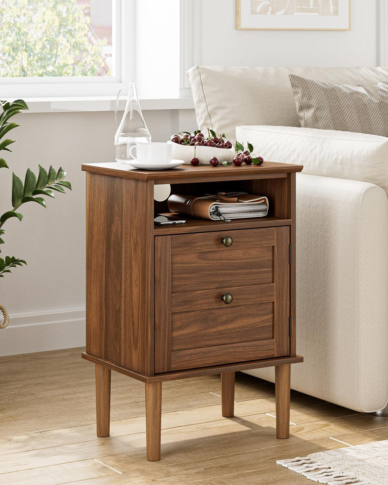 Country Style Bedside Table with Door Shelf