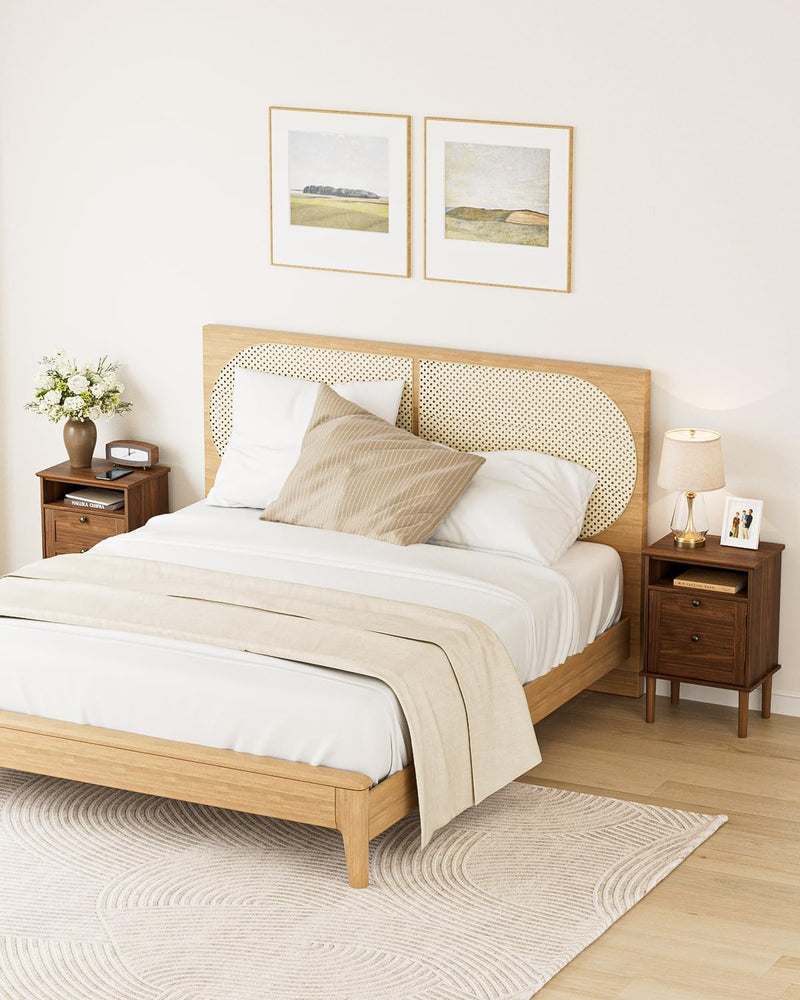 Country Style Bedside Table with Door Shelf