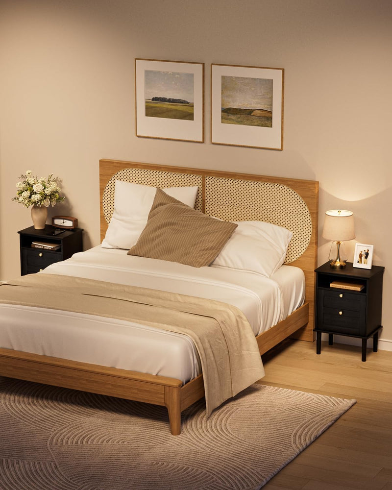 Country Style Bedside Table with Door Shelf