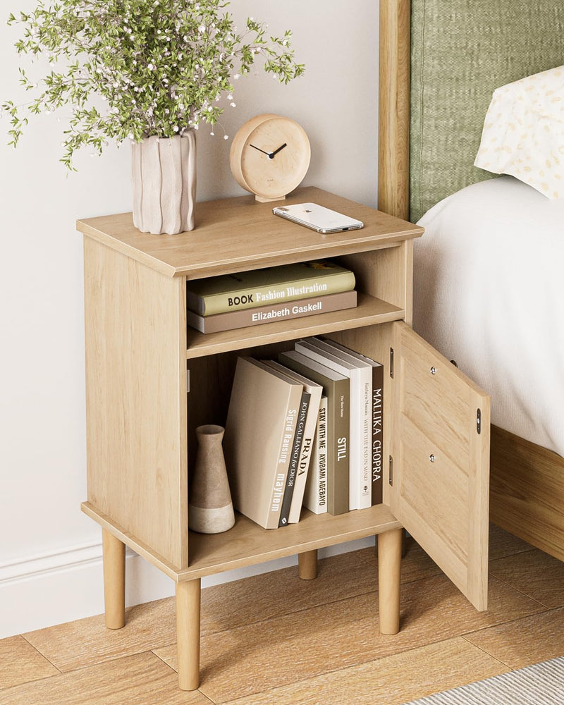 Country Style Bedside Table with Door Shelf