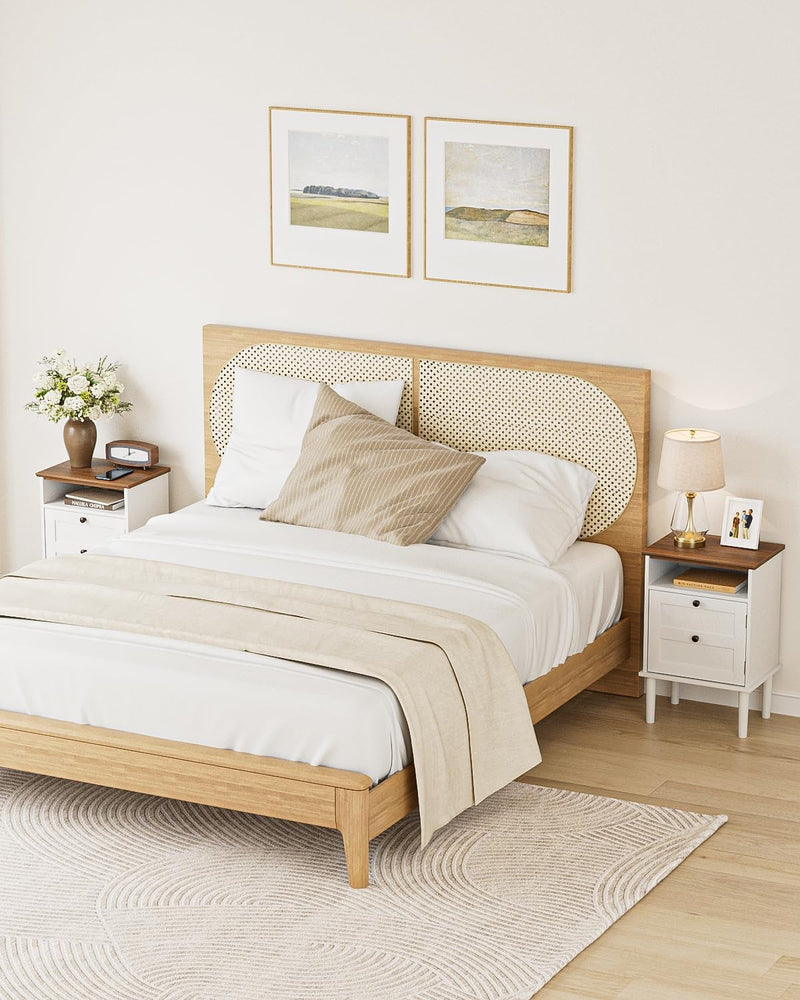 Country Style Bedside Table with Door Shelf