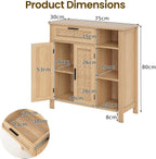 Wooden Buffet Sideboard Boho Storage Cabinet with 2