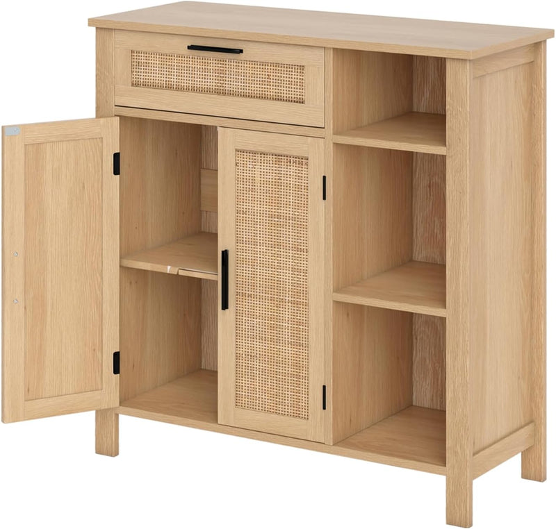 Wooden Buffet Sideboard Boho Storage Cabinet with 2