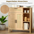 Wooden Buffet Sideboard Boho Storage Cabinet with 2