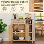 Wooden Buffet Sideboard Boho Storage Cabinet with 2