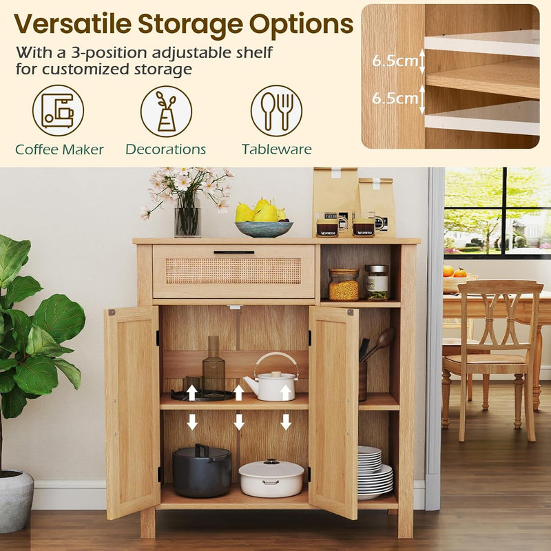 Wooden Buffet Sideboard Boho Storage Cabinet with 2