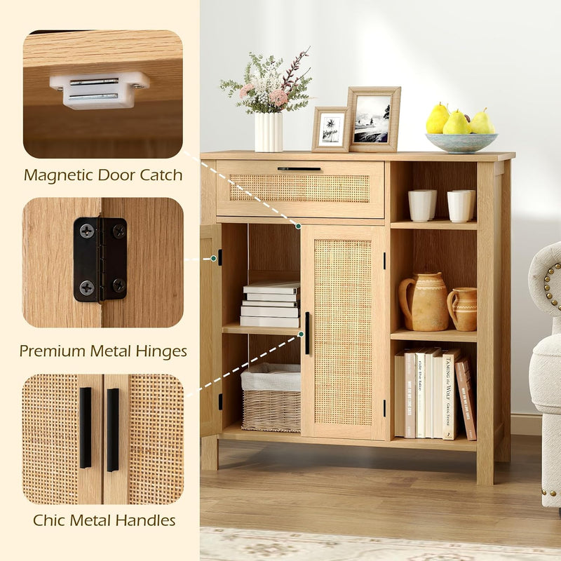 Wooden Buffet Sideboard Boho Storage Cabinet with 2