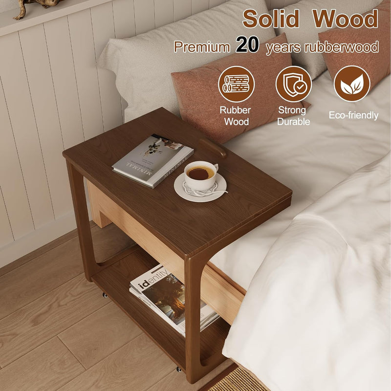 Wooden C-Shaped End Table Couch with Adjustable Desktop