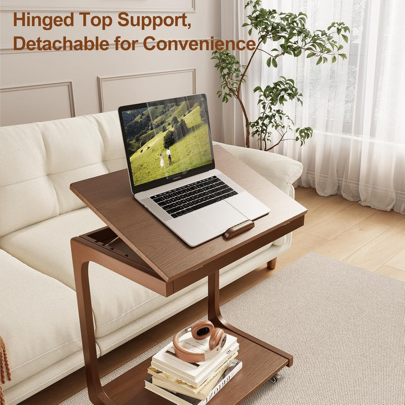 Wooden C-Shaped End Table Couch with Adjustable Desktop