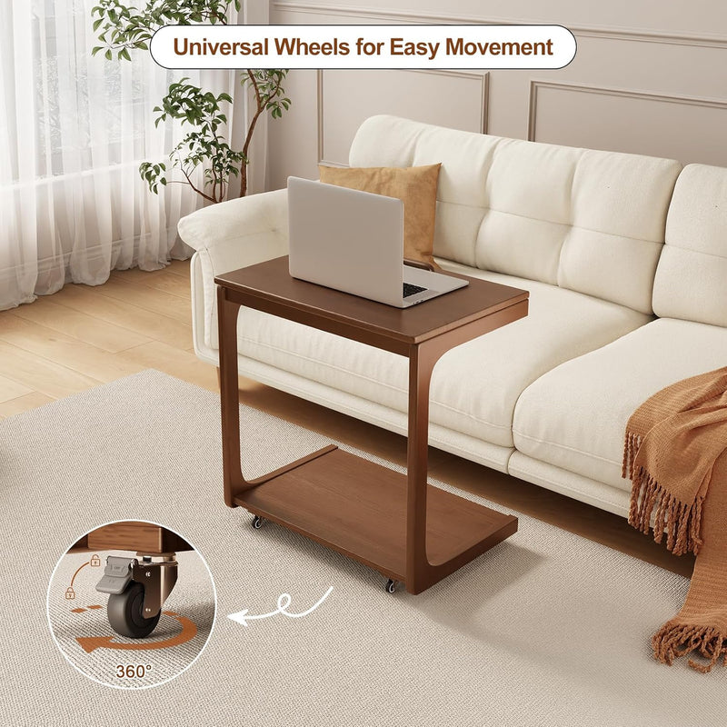 Wooden C-Shaped End Table Couch with Adjustable Desktop
