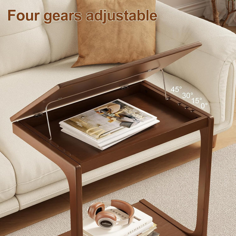 Wooden C-Shaped End Table Couch with Adjustable Desktop