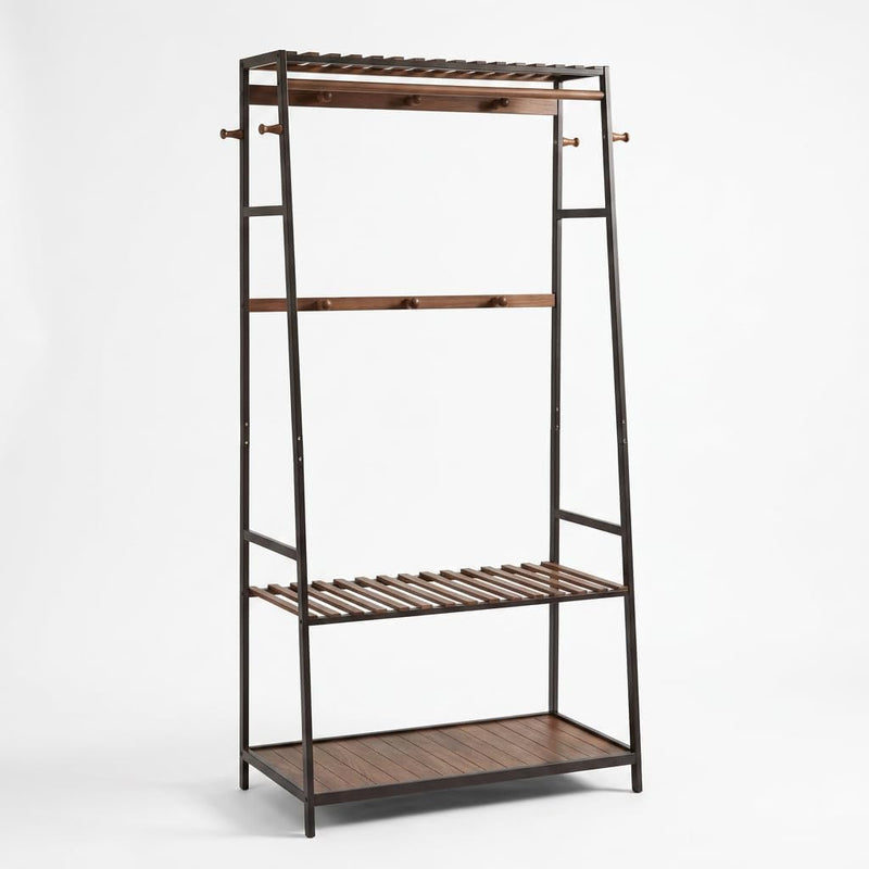 Wooden Clothes Rail Rack with Shoe Storage Garment