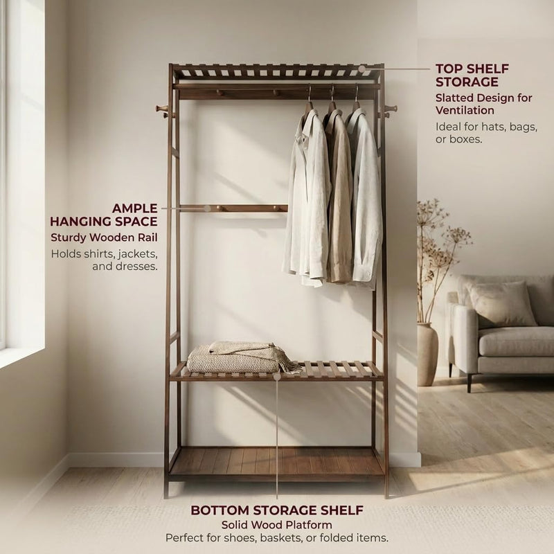 Wooden Clothes Rail Rack with Shoe Storage Garment