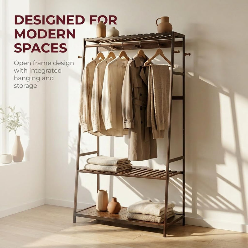 Wooden Clothes Rail Rack with Shoe Storage Garment