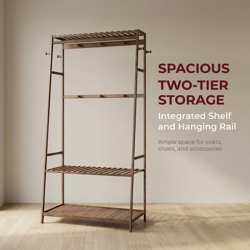 Wooden Clothes Rail Rack with Shoe Storage Garment