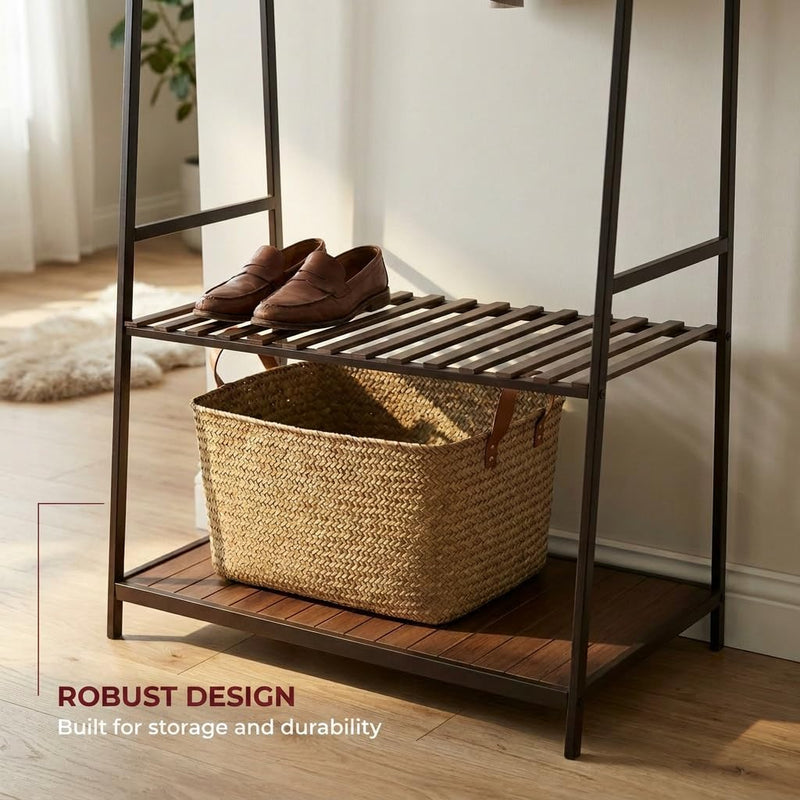 Wooden Clothes Rail Rack with Shoe Storage Garment
