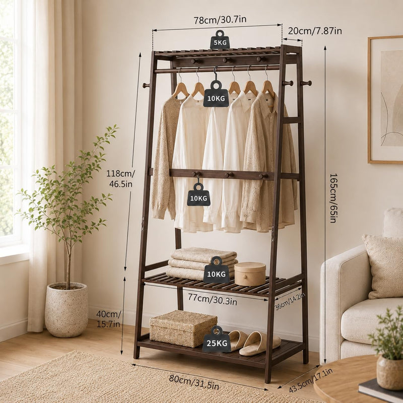 Wooden Clothes Rail Rack with Shoe Storage Garment