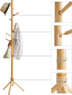 Wooden Coat Rack Stand Hall Tree Free Standing