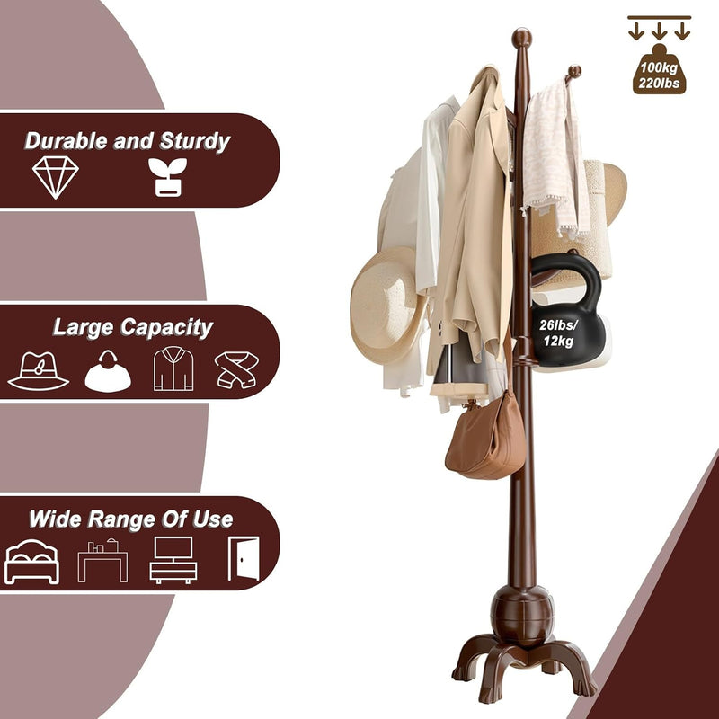 Wooden Coat Rack Stand with 8 Hooks Free