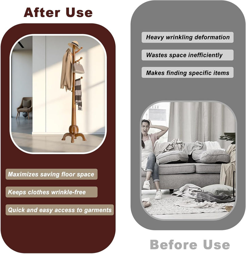 Wooden Coat Rack Stand with 8 Hooks Free