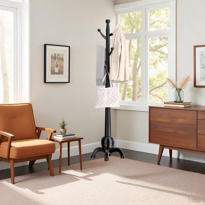Wooden Coat Rack Stand with 8 Hooks Free
