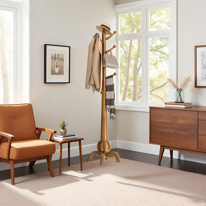 Wooden Coat Rack Stand with 8 Hooks Free