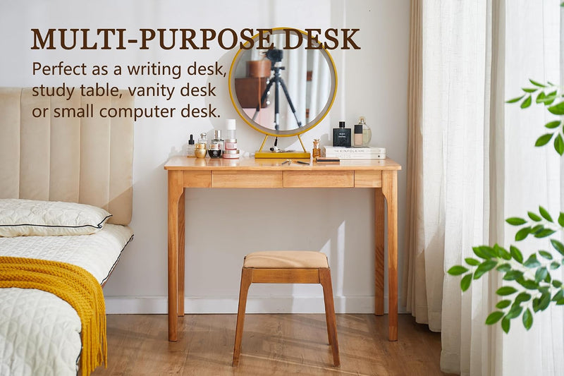 Wooden Desk with Drawers Small Wood Computer
