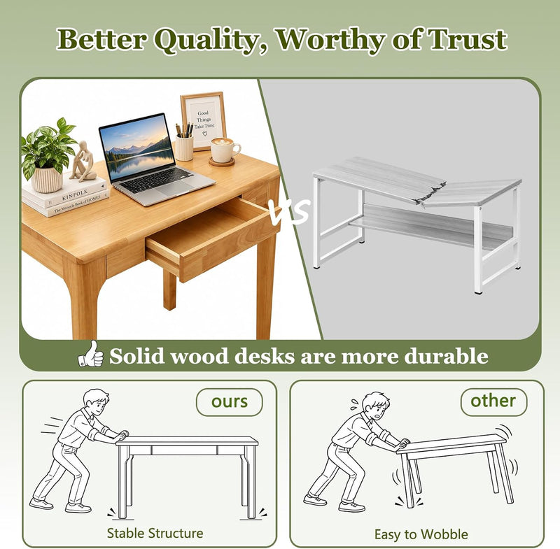 Wooden Desk with Drawers Small Wood Computer Study
